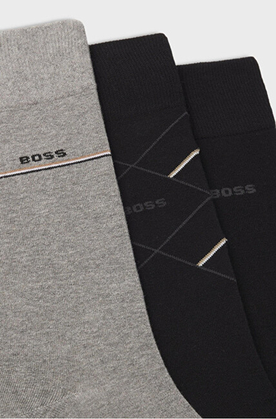 Çorape për meshkuj Hugo Boss 3-PACK, të zeza/ të hirta