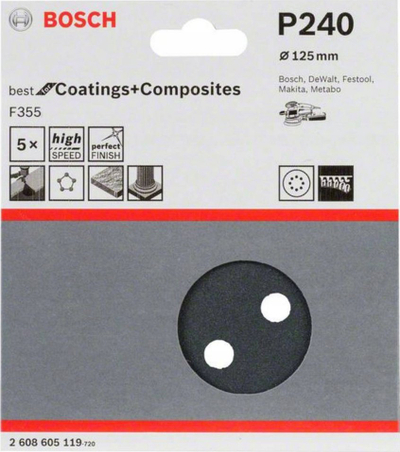 Set letër zmeril Bosch F355 Best for Stone, 125mm, G240, 5 copë