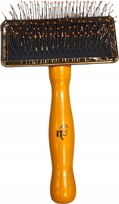Четка за куче Over Zoo Brush With Long Pins And Balls M, челични игли, дрвена рачка, кафеава
