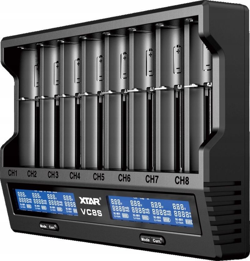 Karikues baterish XTAR VC8S, 8 kanale, ekran LCD, i zi