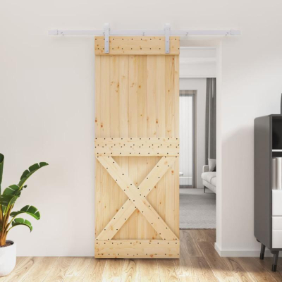 Лизгачка дрвена врата, 80x210cm, комплет со опрема, природно борво дрво