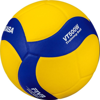 Top volejbolli Mikasa VT500W, për stërvitje, 500 g, verdhë blu