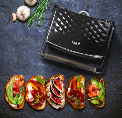 Grill elektrik kontakti Eldom IDEAL IK1700, 1600W, për sanduiç dhe panini, i zi