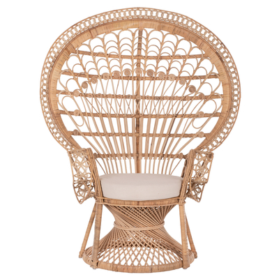 Karrige lounge Royal Peacock rattan & jastëk bezhë 114×72×150 cm (HM9342), bezhë