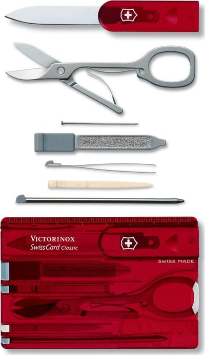 Multimjet xhepi Victorinox SwissCard Classic 0.7100.T, 10 funksione, ruby i kuq transparent