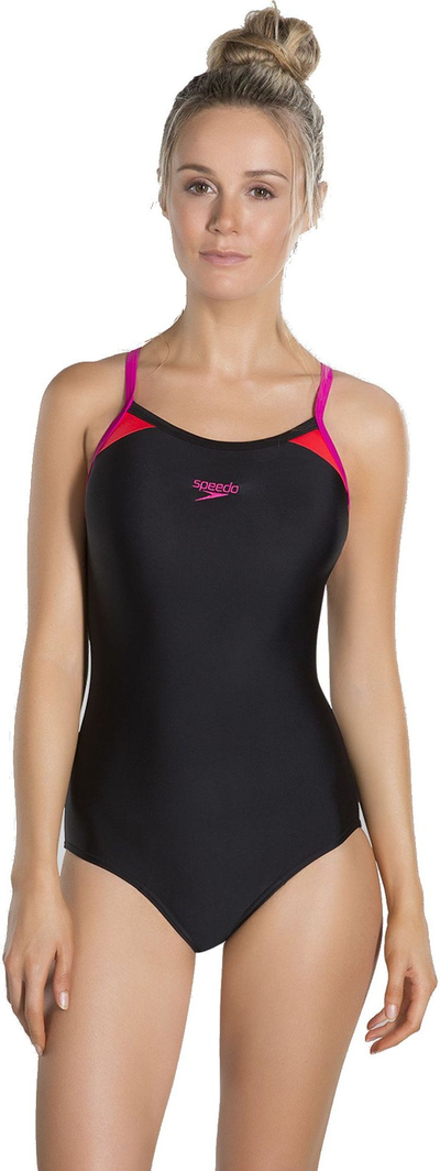 Rroba banjo për femra Speedo Splice Thinstrap Racerback, 36, të zeza / rozë