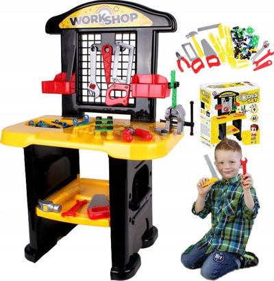 Set punëtori plastike për kalamaj Workbench, me vegla, në kuti