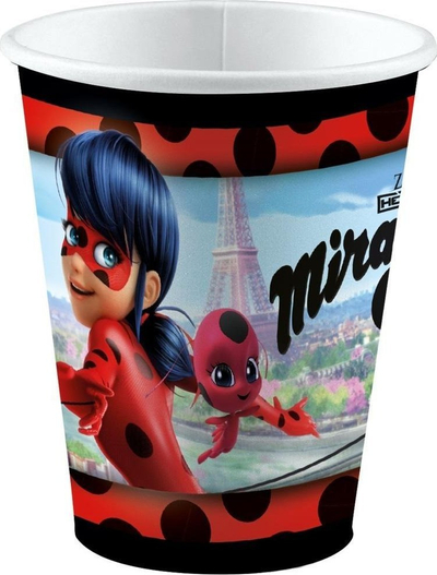 Чаши за прослави Amscan Miraculous Ladybug, 250 ml, сет 8 парчиња, црвено-црни