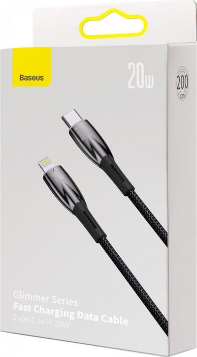 Kabllo Baseus Glimmer USB C në Lightning, 2 m, 20W, e zezë