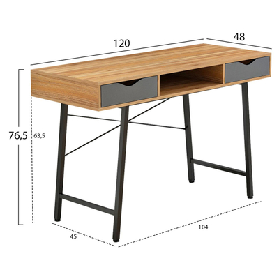 Tavolinë pune me rafte, 120×48×76.5 cm HM2128.03, gri/ zezë