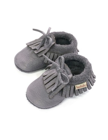 Papuçe bebe Baobaby Mokasine Grey, lëkurë, madhësia 2XS, gri