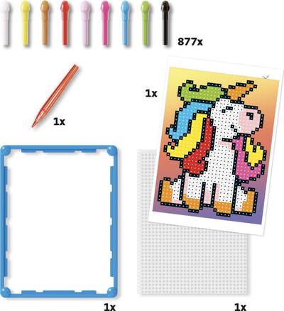 Set kreativ Quercetti Pixel Art Basic Unicorn, mozaik me pixel, shumëngjyrësh