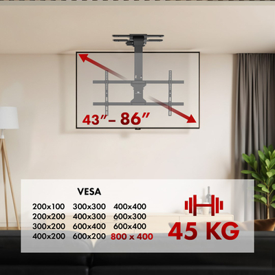 Mbajtëse tavani për TV Maclean, me motor, deri 86", 45 kg