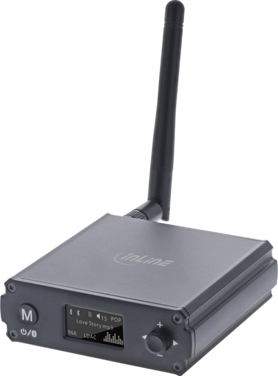 Receiver Bluetooth InLine HiFi 5.1 dhe USB DAC, RCA dhe Toslink, me ekran, i zi