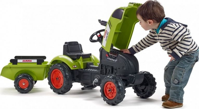 Traktor lodër me pedale Falk Claas Arion me rimorkio, për kalamaj 2–5 vjeç, jeshil