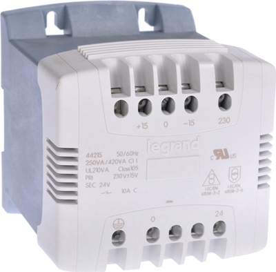 Transformator sigurie Legrand 44215, 230V në 24V, 250VA, gri