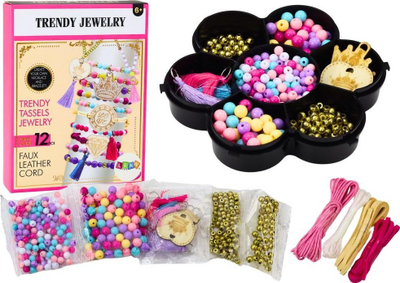 Set për byzylykë për fëmijë Bracelet Making Kit, rruaza dhe varëse druri, kuti në formë luleje, shumëngjyrësh