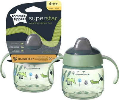 Gotë për fëmijë Tommee Tippee Superstar, 190ml, 4 muaj+, e gjelbër