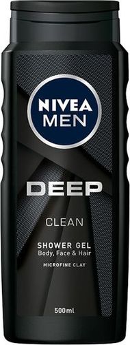 Xhel dushi Nivea Men Deep Clean, për trup fytyrë dhe flokë, 500ml