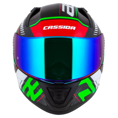 Helmetë moto Cassida Aero DROM, integrale, vizor dielli, e zezë pearl e kuqe jeshile e bardhë