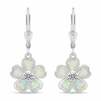 Vathë të Varur Argjendi Brilio Silver Flowers me Opale të Bardha EA1097W