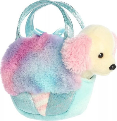 Lodër pelushi Aurora Fancy Pals Cotton Candy Dog, qen me çantë, 20 cm, shumëngjyrëshe
