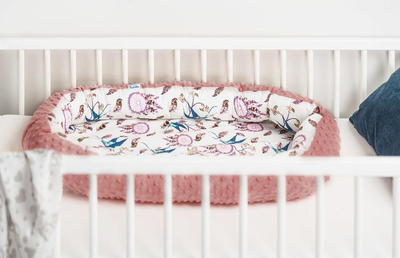 Гнездо за бебе Sensillo Nest Retro Pink Birds, 70x30 cm, памук минки, розова