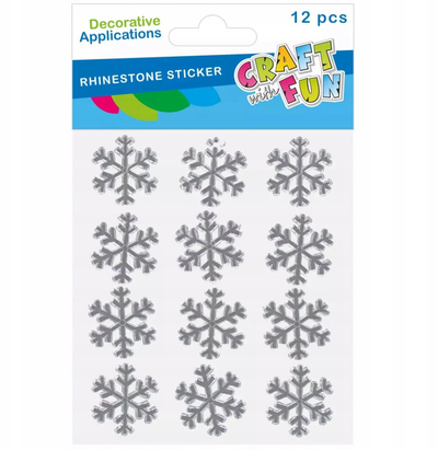 Ngjitëse dekorative Craft with Fun Snowflakes Crystals, 12 copë, vetëngjitëse, argjendtë