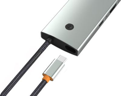 HUB USB C Techly Docking Station 6 in 1, HDMI 4K, Gigabit Ethernet, gri argjendtë
