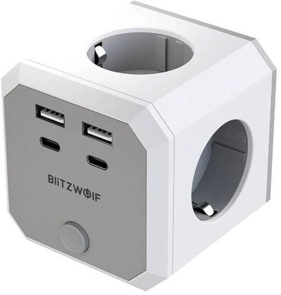 Multi-prizë BlitzWolf BW-EC2, 4xAC 2xUSB-A 2xUSB-C, 4000W 16A, e bardhë