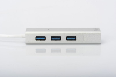 USB хаб Дигитус ДА-70250-1, УСБ 3.0 3 порти, Фаст Етернет, сребрен