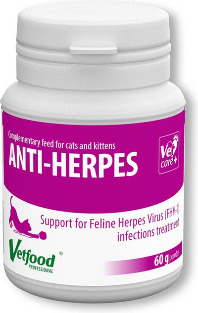 Suplement për mace Vetfood Anti Herpes, pluhur, 60g, i bardhë
