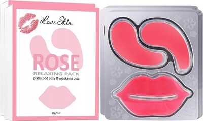 Set patch Love Skin Rose Relaxing Pack, për buzë dhe nën sy, 5 copë, rozë