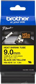 Shirit etiketimi Brother HSE621E, 9mm, heat shrink, i verdhë