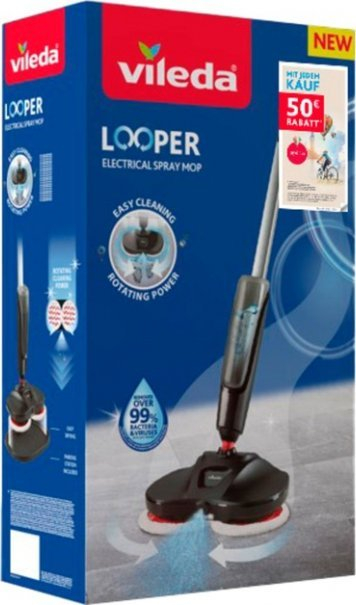 Fshesë elektrike me spërkatje Vileda Looper, rezervuar uji, jastëkë mikrofibër, e zezë