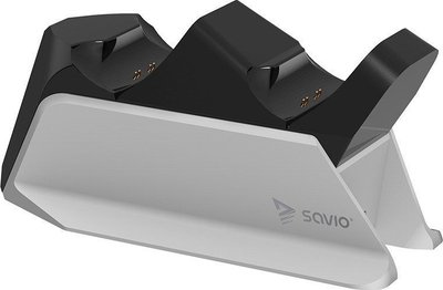 Stacion karikimi Savio SAVIO, për pultet e PS5 DualSense, 2 porta, LED, i bardhë