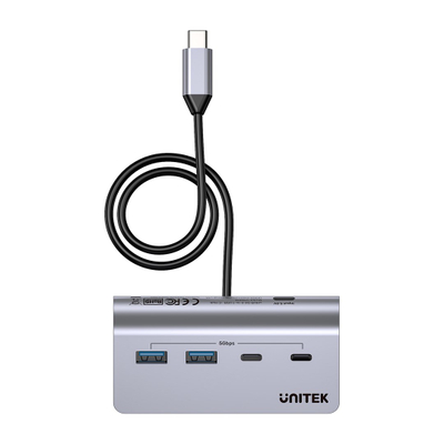 USB раздвојувач Unitek алуминиумски, 4 порти, 5 Gbps, сребрено сив