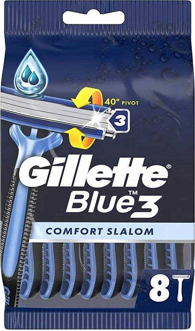 Briskë rroje Gillette Blue3 Comfort Slalom, 3 tehe, 8 copë, blu