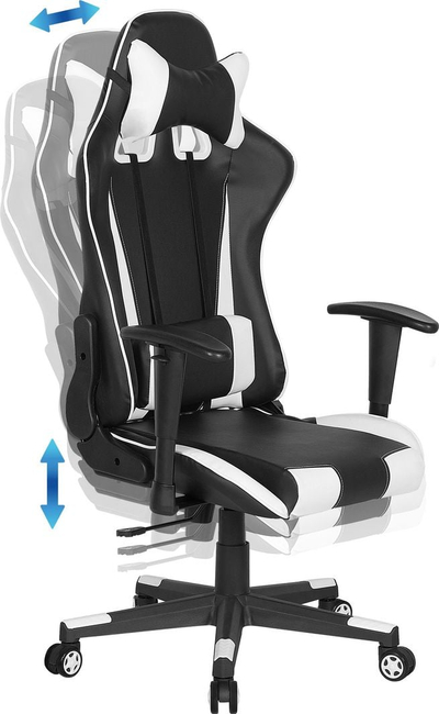 Karrige zyre gaming Beliani GAMER, rrotulluese, lëkurë sintetike, e zezë e bardhë