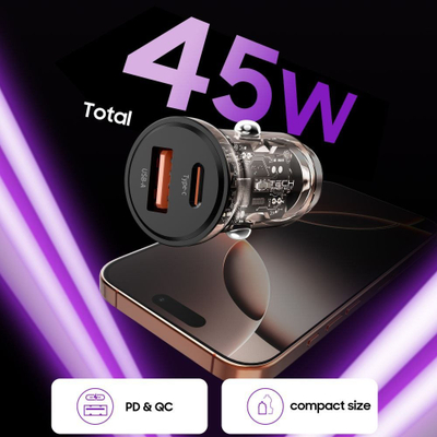 Автомобилски полнач Tech-Protect CC01, 2 порти PD45W QC3.0, црн