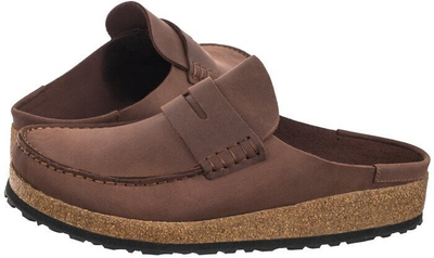 Këpucë mokasine BIRKENSTOCK Naples, lëkurë nubuk, shollë ortopedike, kafe