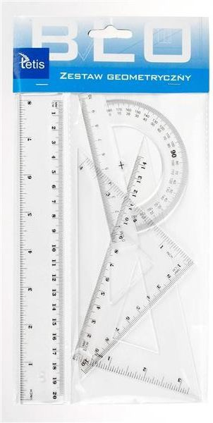 Сет геометрија Tetis, линијар 15 cm, триаголници и транспортир, проѕирен