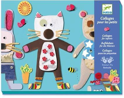 Set kreativ për kolazhe DJECO Le Petit Artist Collages for Little Ones, 4 tabela, për kalamaj 3–6 vjeç, shumëngjyrësh