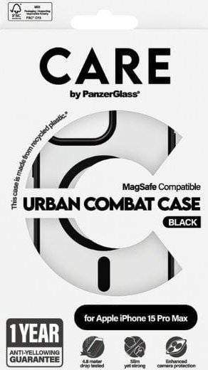 Mbrojtëse telefoni PanzerGlass Urban Combat, për iPhone 15 Pro Max, MagSafe, transparente me të zezë