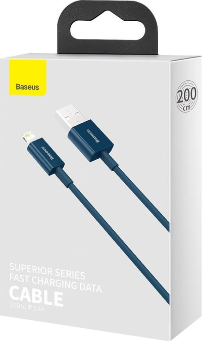 Kabllo karikimi Baseus CALYS-C03, USB në Lightning, 2m, 2.4A, blu