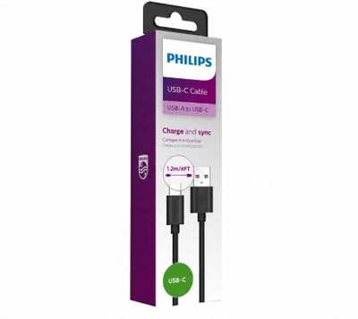 Kабел УСБ Philips DLC3104A/00, УСБ А во УСБ Ц, 1.2m, црн