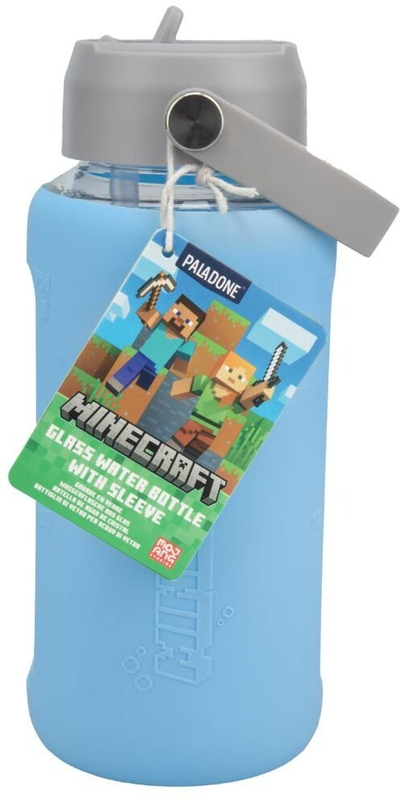 Shishe uji Paladone Minecraft Axolotl, 800 ml, qelqi, me mbështjellës silikoni, blu