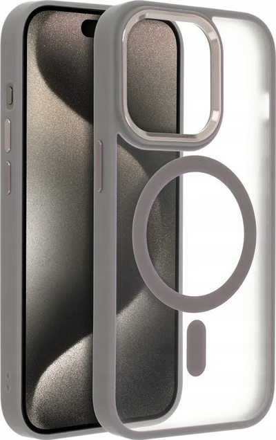 Kapak telefoni Smarty Matte Mag për iPhone 15 Pro, shkon me MagSafe, gjysëm i tejdukshëm, gri