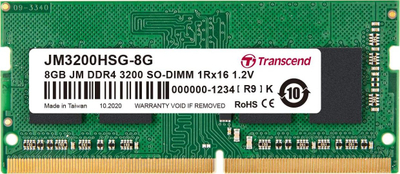 Ram për laptop Transcend JetRam JM3200HSG-8G, 8GB DDR4, 3200MHz, SODIMM