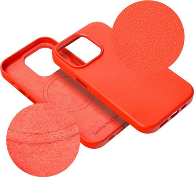 Mbrojtëse telefoni OEM Leather Mag Cover për iPhone 15 Pro, lëkurë, MagSafe, e kuqe